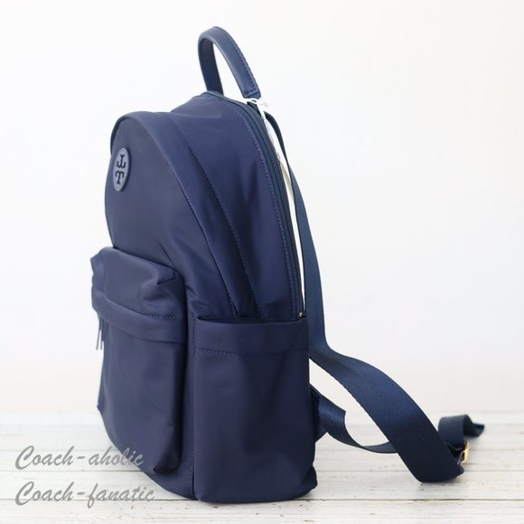 NWT Tory Burch Ella Logo Dual Zip Compartment Nylon Backpack in Tory Navy - Picture 4 of 11